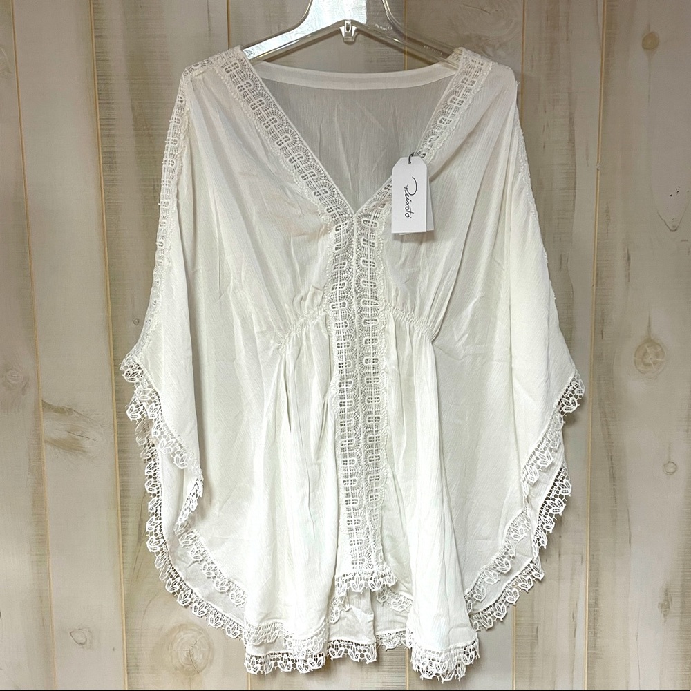 NWT Peixoto Tara White Sheer Lace Kaftan Coverup Sz XS - Picture 3 of 7